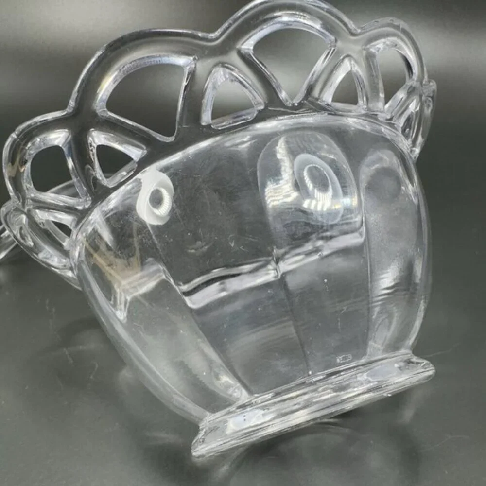 Vintage Imperial Glass‎ Clear Lace Edge Mayonnaise Bowl With Spoon Set Glass VTG